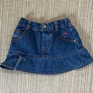 OshKosh B'gosh Dark Blue Denim Patchwork Skirt with Pink Flower Detail